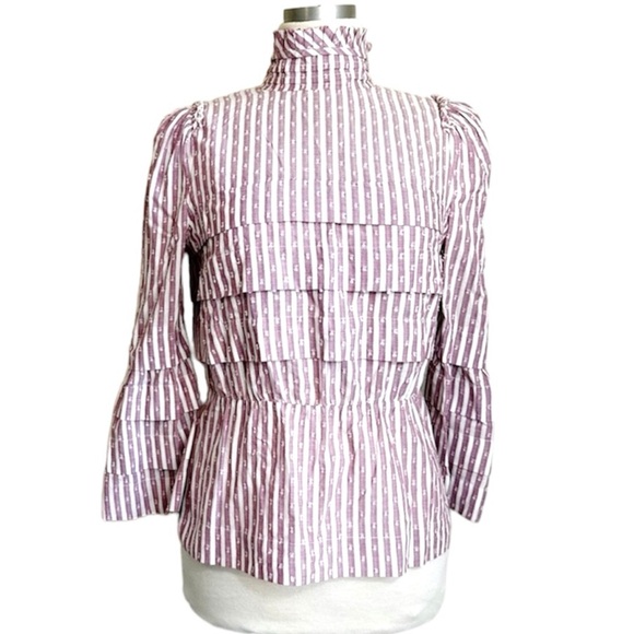 Anna Mason UK Sz 12 US Sz 8 Blouse Striped Ruffles - Picture 16 of 16